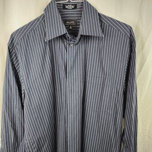Axcess by Claiborne black with purple, orange and brown striped shirt size Large